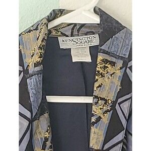Vntg. 80s Kensington Square Blazer-Geometric Design/Blue/Gold/Shoulder Pads/USA